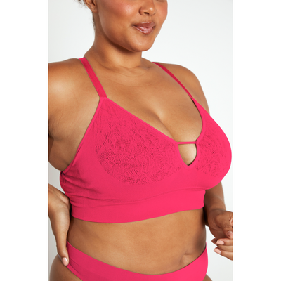 The Deep V Notch Front Wirefree Bra - Pink Glow