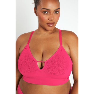 The Deep V Notch Front Wirefree Bra - Pink Glow