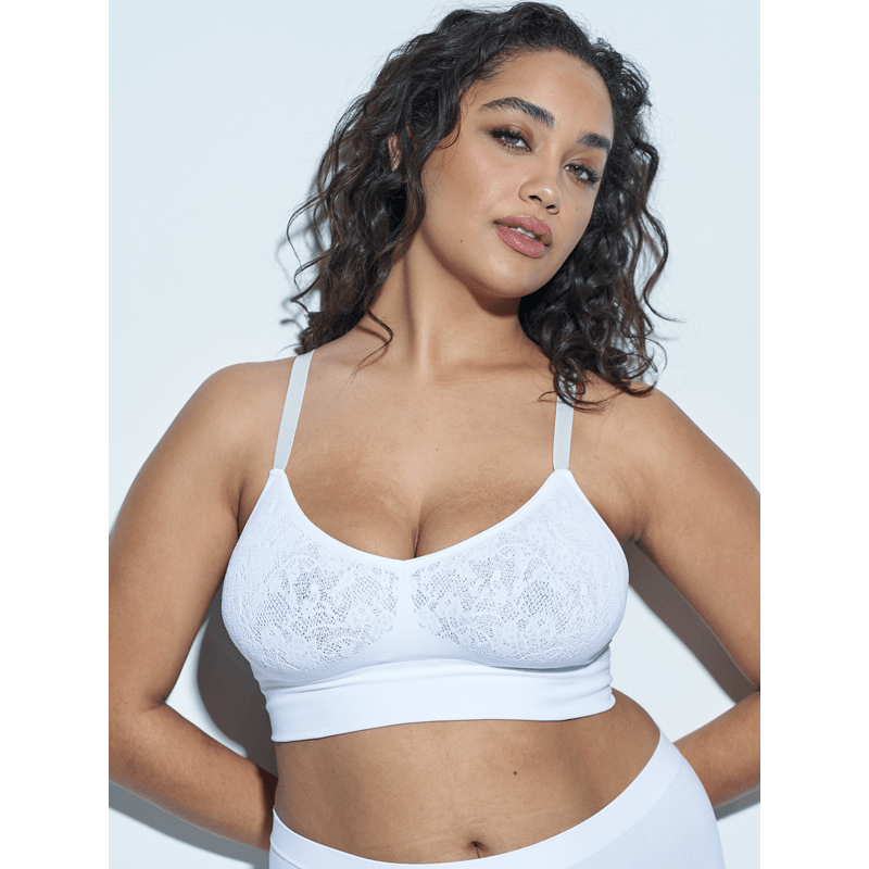 The Mid V Lined Wire-free Bra in Optic White