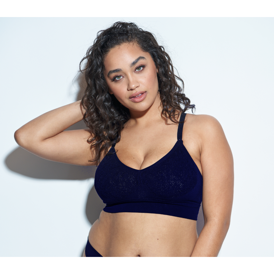 The Mid V Lined Wire-free Bra - Midnight Navy