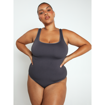 The Ribbed Bodysuit- Carbon